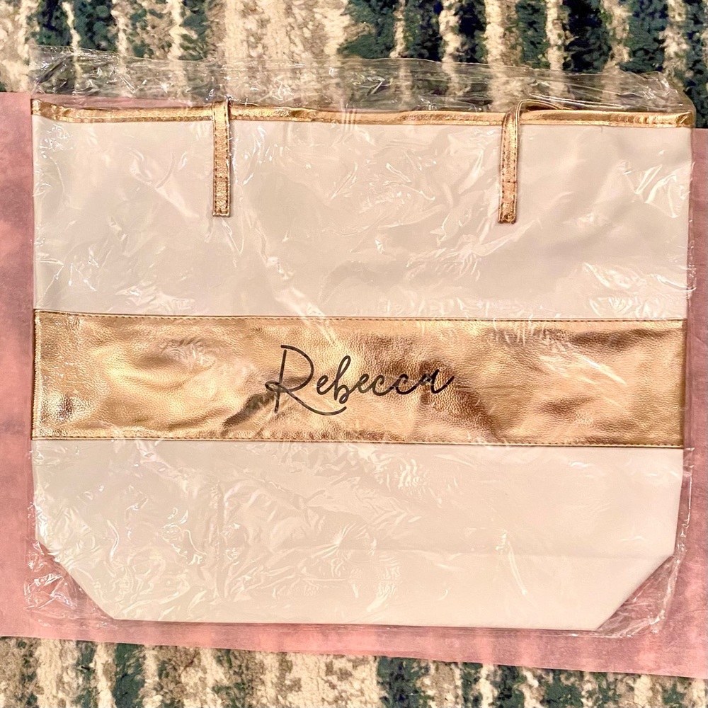Rebecca Personalized Name Tote Bag Rose Gold